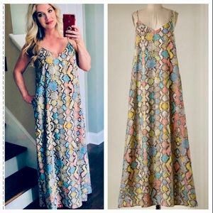 Multi Colored Snake Print Maxi Dress